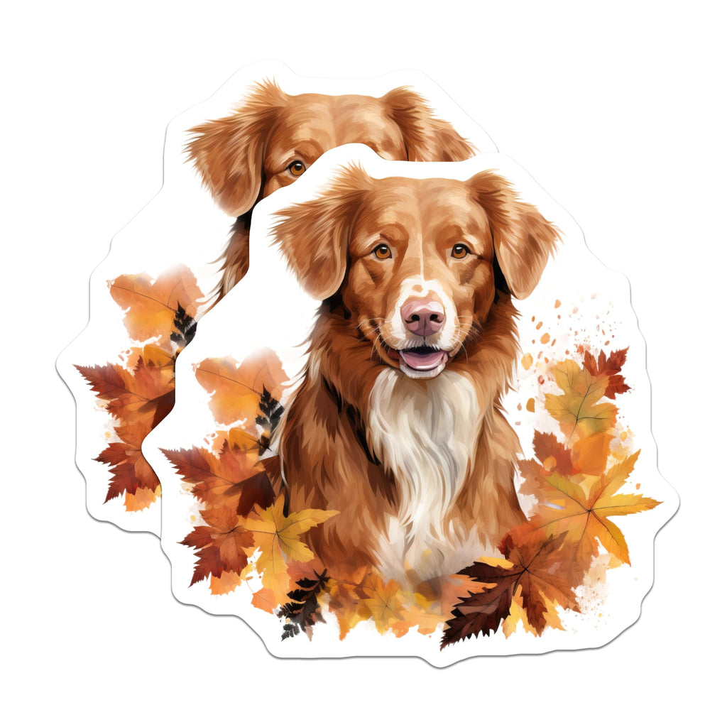 (2 Pack) Nova Scotia Duck Tolling Retriever Magnets - Fall Leaves Dog Art - Autumn Dog Decor for Pet Owners - 5 Inches On Longest Side - Thick Durable Magnet - Made in USA - MAG27075