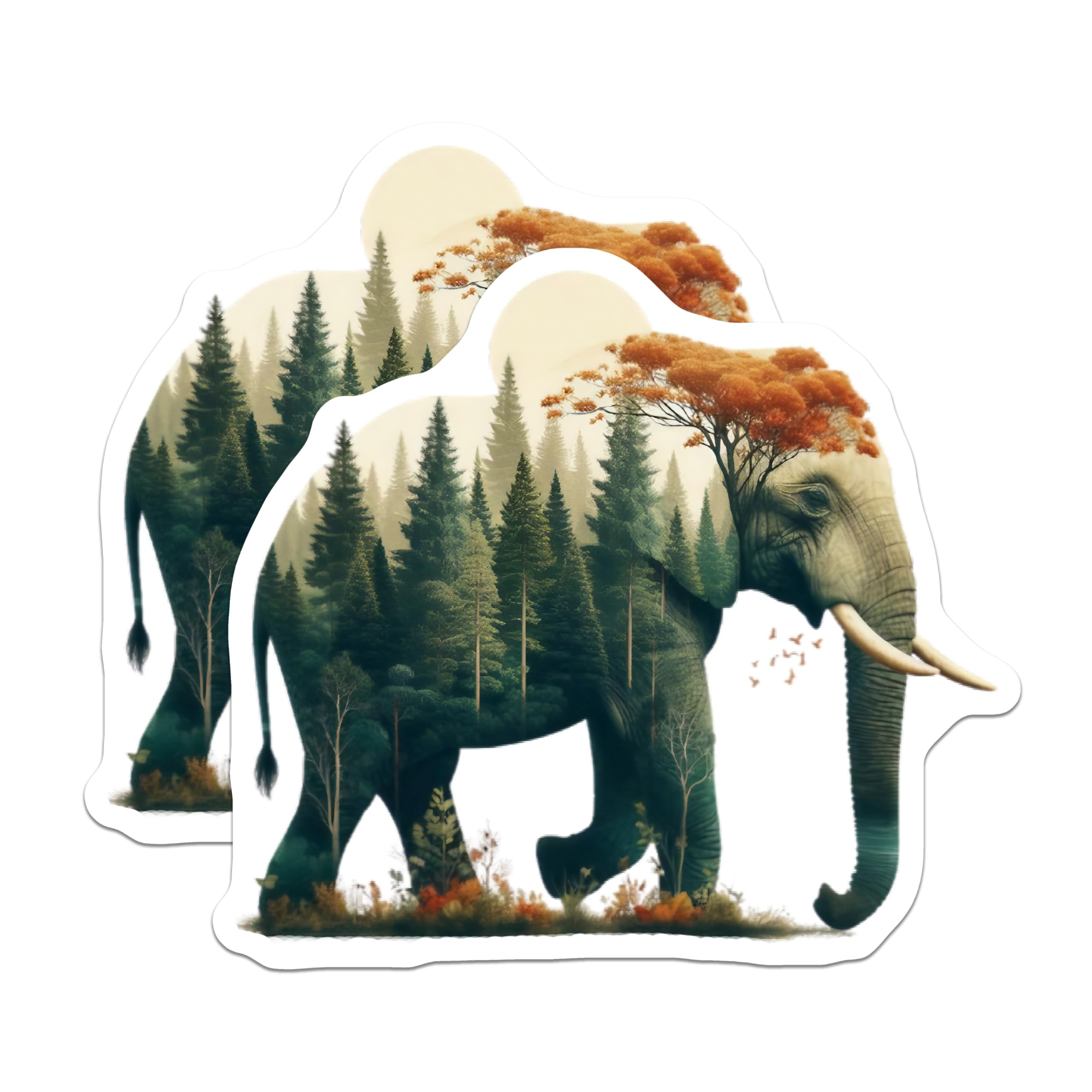 (2 Pack) Elephant Forest Magnets - Unique Animal Art - Nature Inspired Fridge Decor - 5" On Longest Side - Premium Magnet - for Cars, Refrigerators, Toolboxes, Lockers - Made in USA - MAG14728