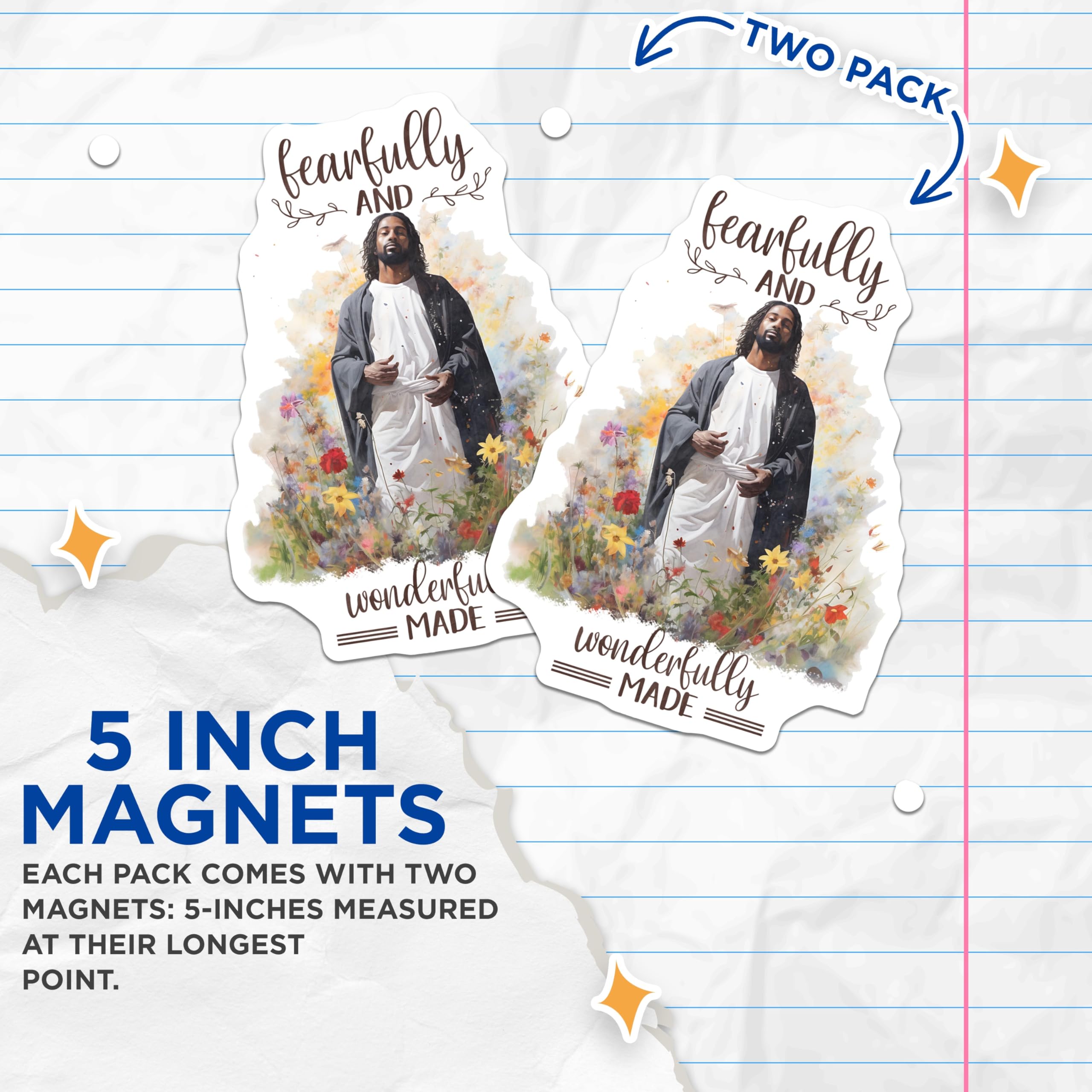 (2 Pack) Christian Jesus Magnets - Fearfully Wonderfully Made Scripture Verse - Religious Faith Decor - 5 Inches On Longest Side - Thick Durable Magnet - Made in USA - MAG22624