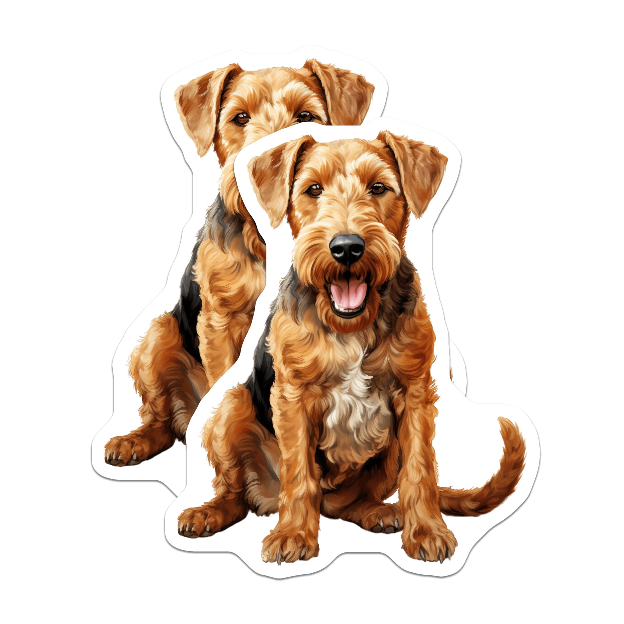 (2 Pack) Airedale Terrier Magnets - Cheerful Dog Breed Art - Pet Lover Refrigerator Decor - Canine Home Accent Display - 5 Inches On Longest Side - Thick Durable Magnet - Made in USA - MAG23945