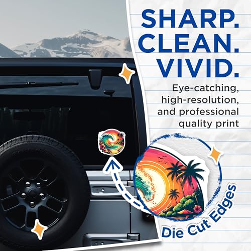 (2 Pack) Colorful Beach Wave Stickers - Tropical Surf Art - Summer Vibes Decal - 5" On Longest Side - Sticks to Smooth Flat Surfaces - Made in USA - BMCS7220