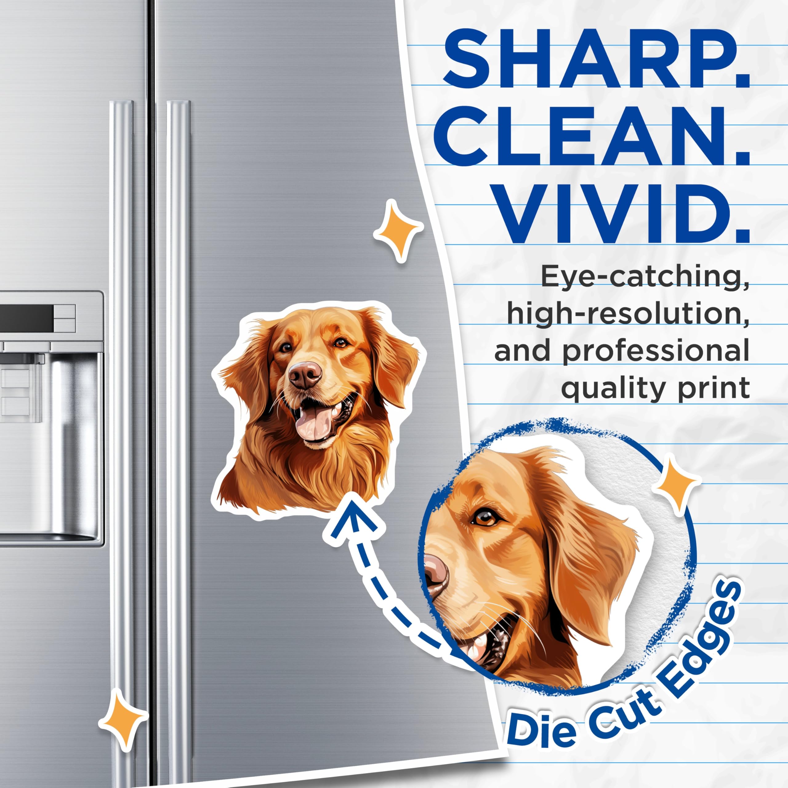 (2 Pack) Golden Retriever Magnets - Happy Dog Breed Art - Pet Lover Home Decor - 5 Inches On Longest Side - Thick Durable Magnet - Made in USA - MAG24824