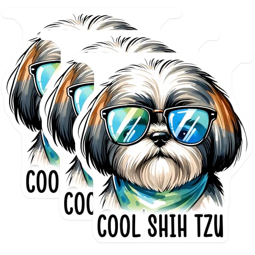 (3 Pack) Cool Shih Tzu Decals - Dog Lover Stickers - Laptop Decor - 3 Inches On Longest Side - Easy Peel & Apply - Made in USA - 3MCS2412