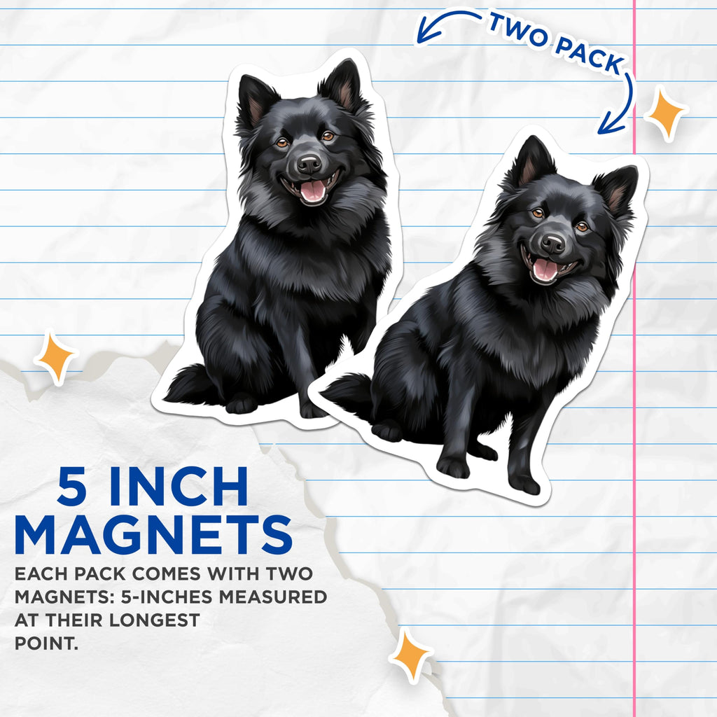 (2 Pack) Black Fluffy Dog Magnets - Cute Pet Lover Decor - Happy Canine Art for Refrigerator Home Decor - 5 Inches On Longest Side - Thick Durable Magnet - Made in USA - MAG27825