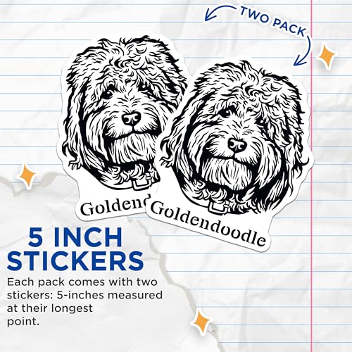 (2 Pack) Goldendoodle Dog Stickers - Cute Animal Decal - Dog Lover Sticker - 5" On Longest Side - Sticks to Smooth Flat Surfaces - Made in USA - BMCS4012