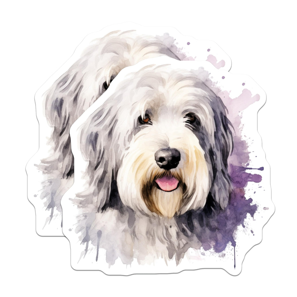 (2 Pack) Watercolor Dog Magnets - Old English Sheepdog Art - Pet Lover Fridge Decor - 5 Inches On Longest Side - Thick Durable Magnet - Made in USA - MAG26018
