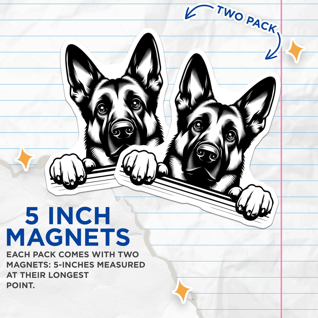 (2 Pack) German Shepherd Magnets - Dog Breed Art - Pet Lover Fridge Magnets - 5" On Longest Side - Premium Magnet - for Cars, Refrigerators, Toolboxes, Lockers - Made in USA - MAG15681