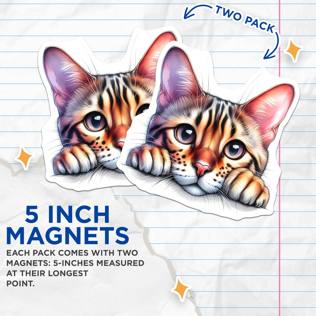 (2 Pack) Bengal Cat Magnets - Refrigerator Decor - Cute Kitten Magnet - 5" On Longest Side - Premium Magnet - for Cars, Refrigerators, Toolboxes, Lockers - Made in USA - MAG15538