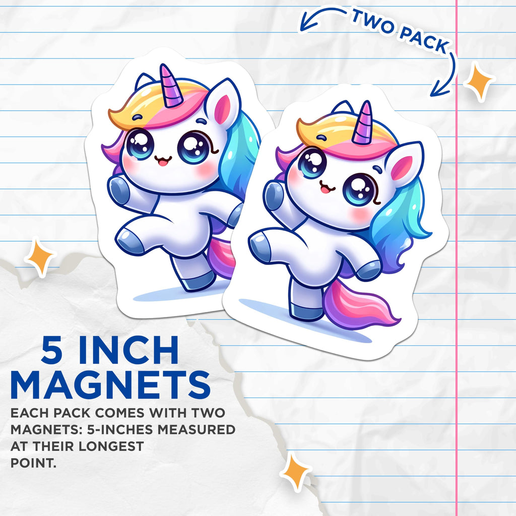 (2 Pack) Cute Unicorn Magnets - Adorable Kawaii Fantasy Creature - Rainbow Mane Fridge Decor - Magical Nursery Accent - 5 Inches On Longest Side - Thick Durable Magnet - Made in USA - MAG20392
