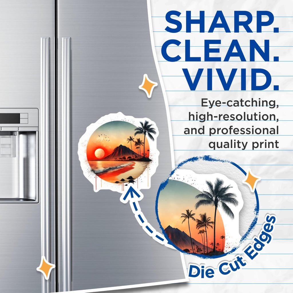 (2 Pack) Sunset Beach Magnets - Tropical Island Decor - Ocean View Art - 5" On Longest Side - Premium Magnet - for Cars, Refrigerators, Toolboxes, Lockers - Made in USA - MAG14146