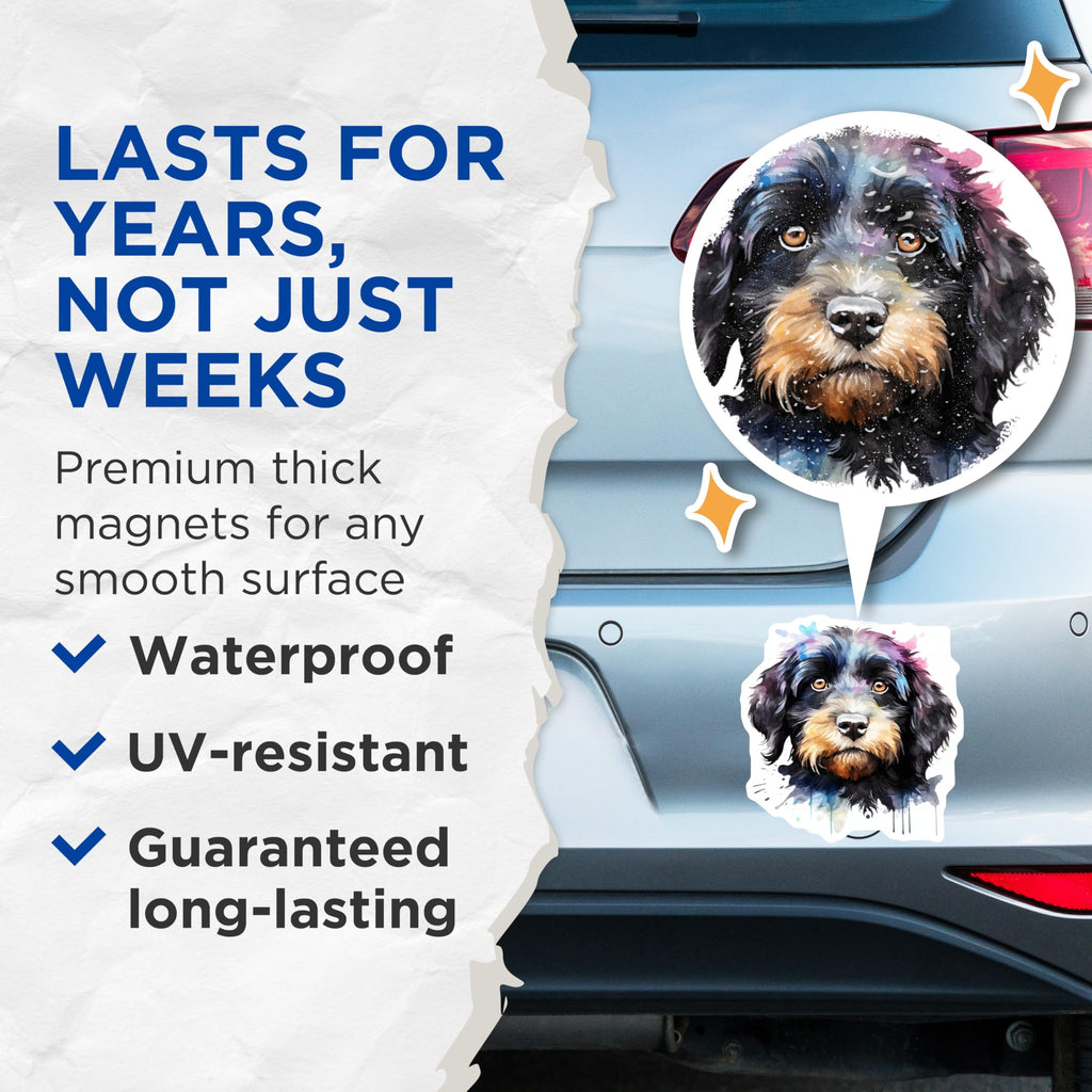 (2 Pack) Watercolor Doodle Dog Magnets - Shaggy Puppy Portrait - Dog Mom Fridge Accessory - 5 Inches On Longest Side - Thick Durable Magnet - Made in USA - MAG28212