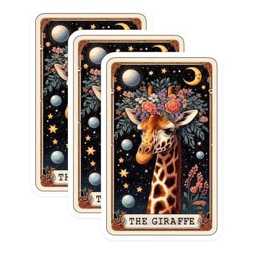 (3 Pack) Giraffe Tarot Card Decals - Floral Crown Giraffe - Laptop Decals - 3 Inches On Longest Side - Easy Peel & Apply - Made in USA - 3MCS4182