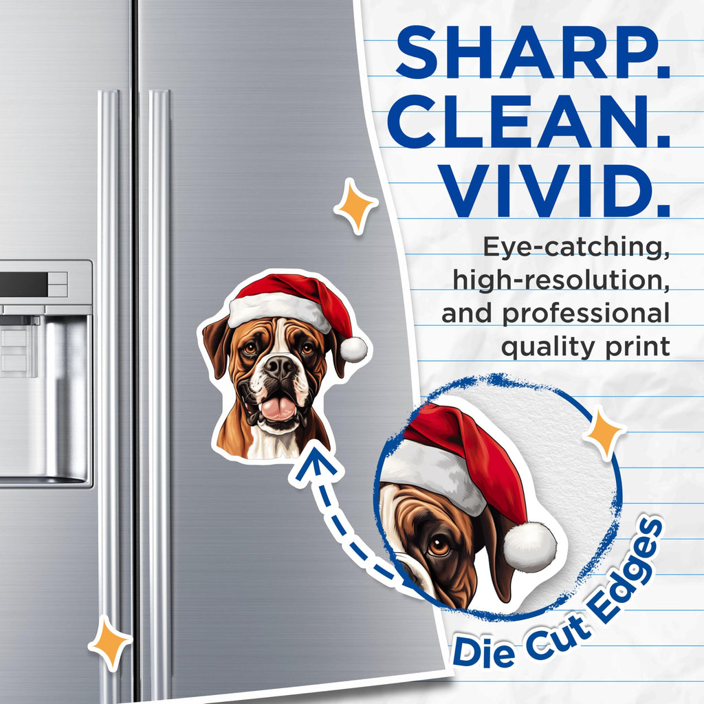 (2 Pack) Festive Boxer Dog Magnets - Christmas Pet Fridge Decoration - Santa Hat Canine Art for Animal Lovers - 5 Inches On Longest Side - Thick Durable Magnet - Made in USA - MAG24554