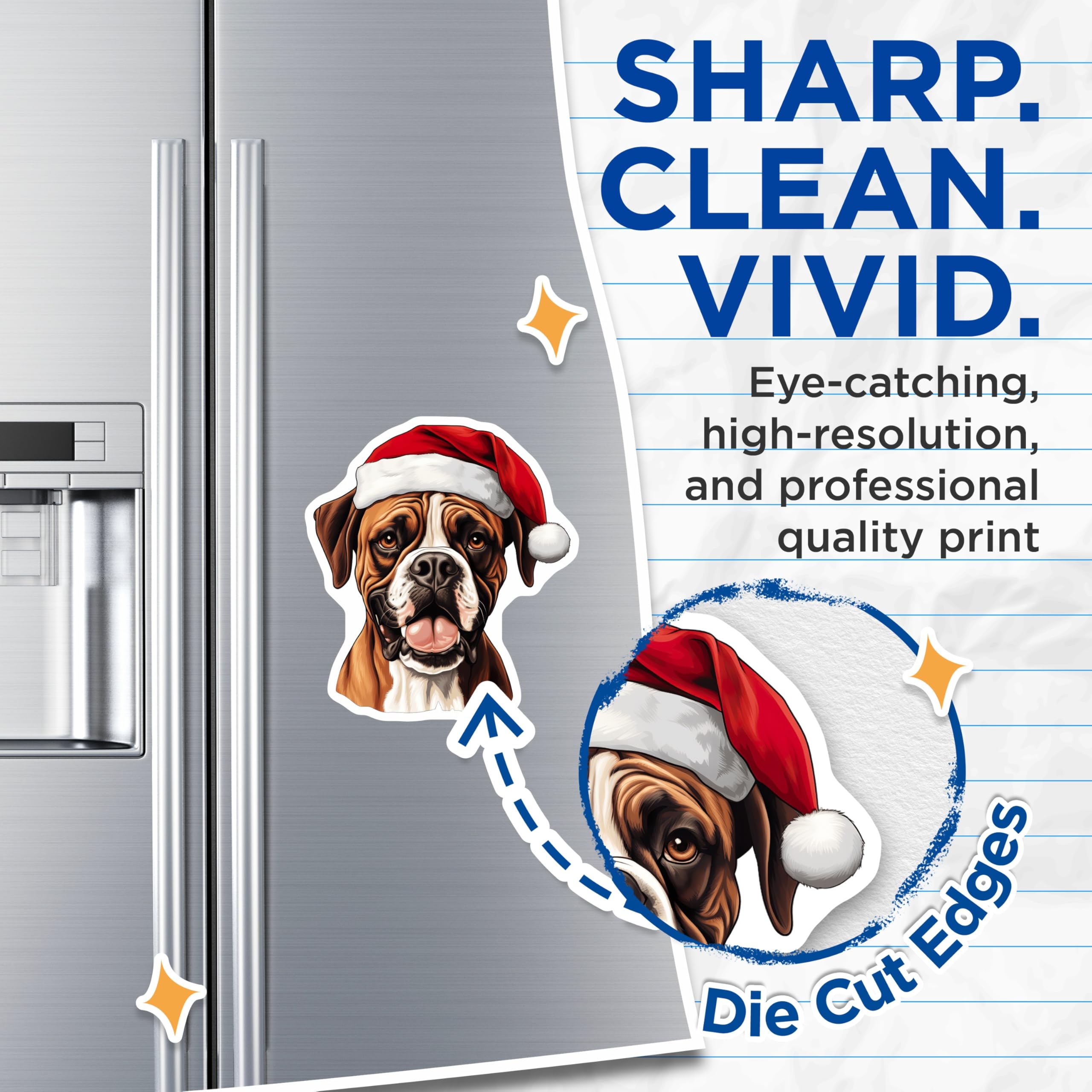 (2 Pack) Festive Boxer Dog Magnets - Christmas Pet Fridge Decoration - Santa Hat Canine Art for Animal Lovers - 5 Inches On Longest Side - Thick Durable Magnet - Made in USA - MAG24554
