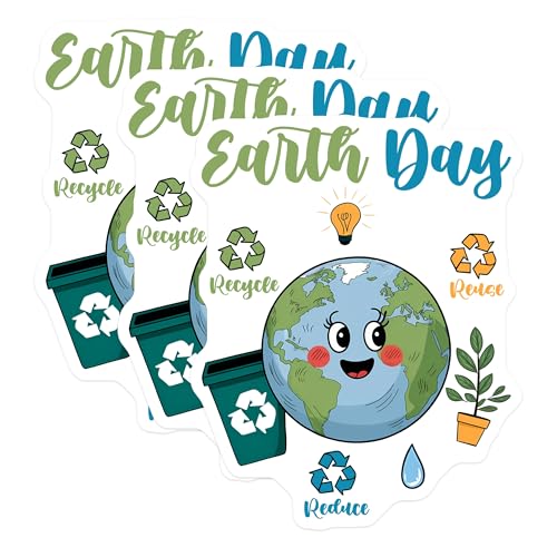 (3 Pack) Earth Day Decals - Recycle Reuse Reduce - Laptop Decals - 3 Inches On Longest Side - Easy Peel & Apply - Made in USA - 3MCS7205