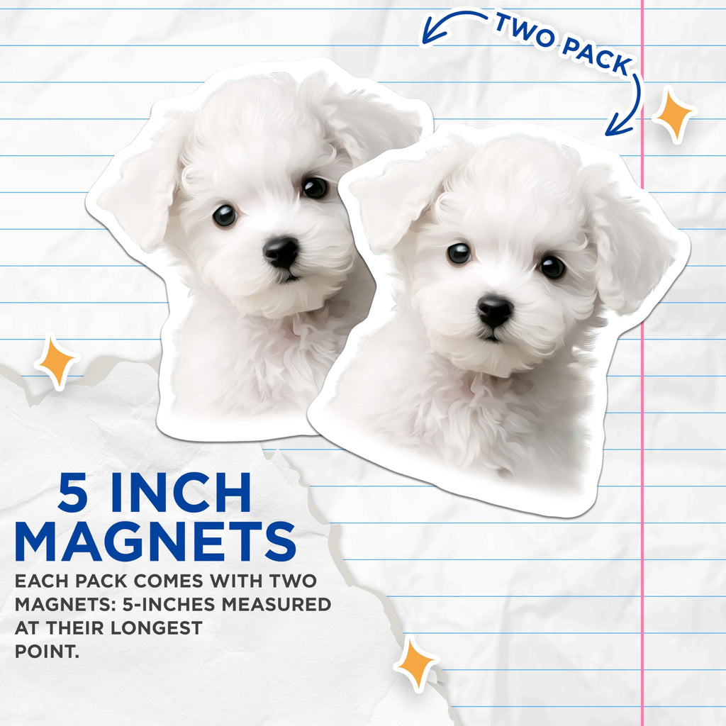 (2 Pack) Bichon Frise Puppy Magnets - Cute White Dog Decor - Fluffy Pet Animal Refrigerator Magnets - 5 Inches On Longest Side - Thick Durable Magnet - Made in USA - MAG23932
