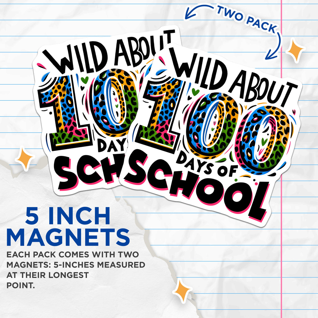(2 Pack) 100 Days of School Magnets - Wild About Learning - Teacher Classroom Decor - School Celebration - 5 Inches On Longest Side - Thick Durable Magnet - Made in USA - MAG38553