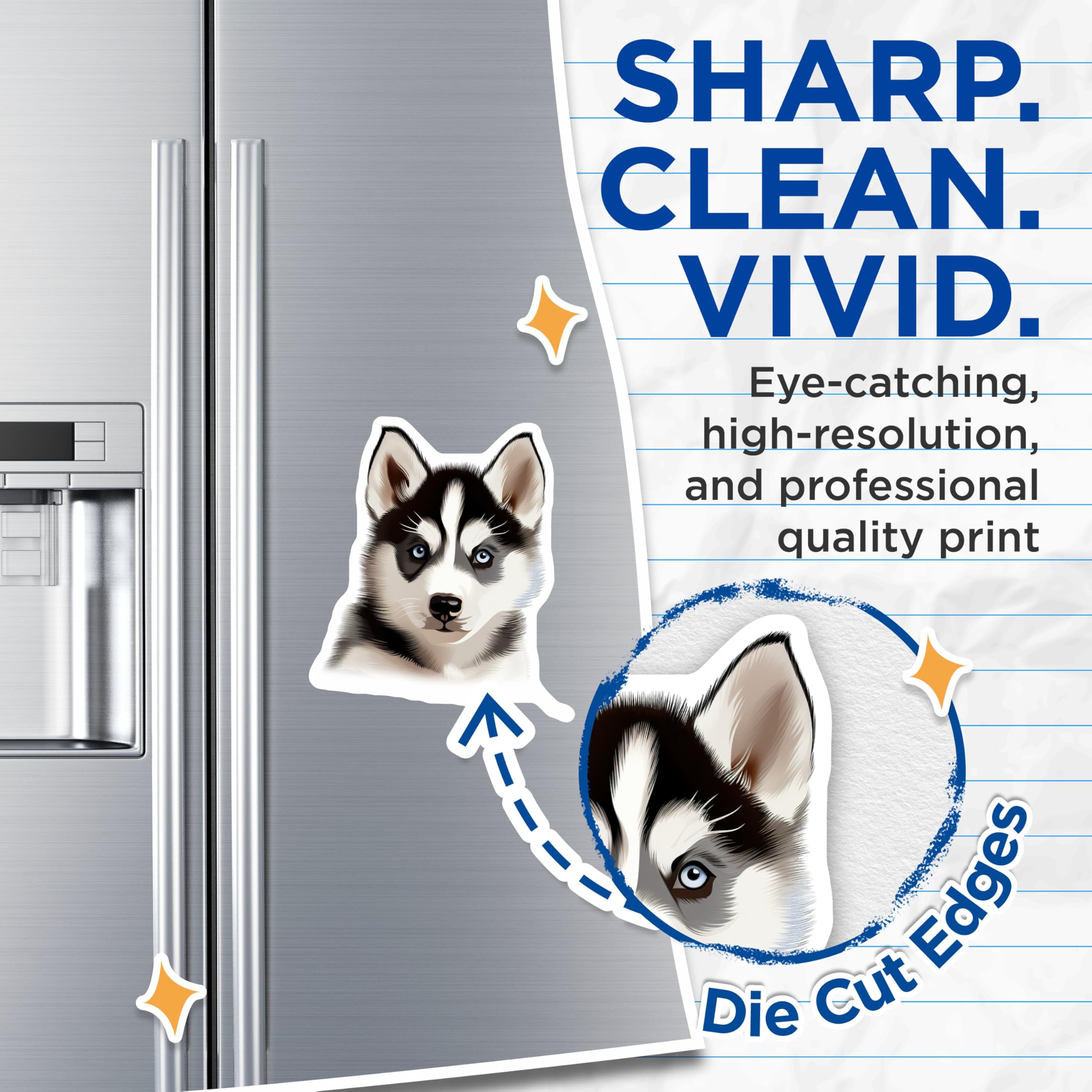 (2 Pack) Husky Puppy Magnets - Dog Lover Decor - Pet Owner Kitchen Accessories - 5 Inches On Longest Side - Thick Durable Magnet - Made in USA - MAG26596