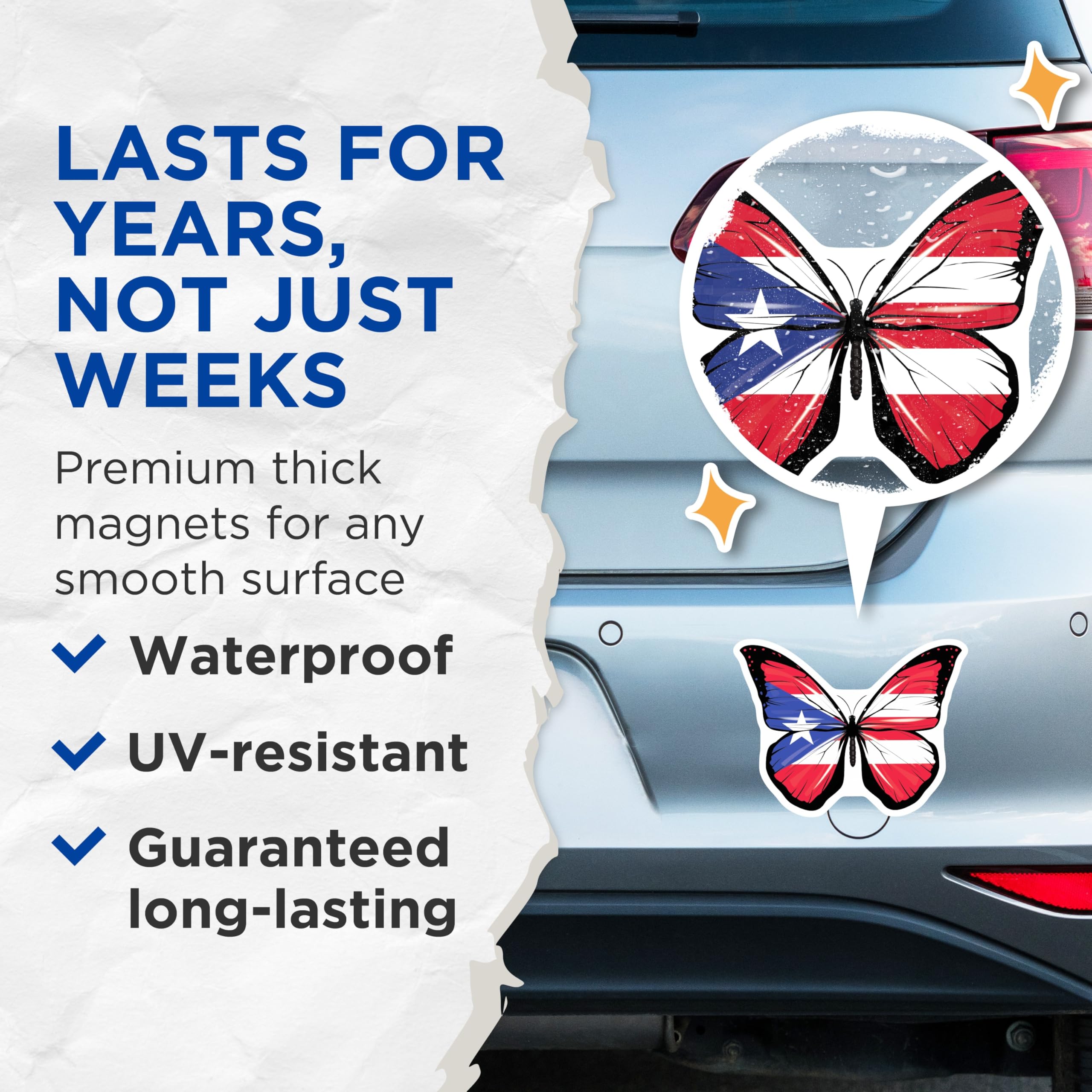 (2 Pack) Puerto Rico Butterfly Magnets - Boricua Pride - Fridge Decorative Magnets - 5" On Longest Side - Premium Magnet - for Cars, Refrigerators, Toolboxes, Lockers - Made in USA - MAG17365