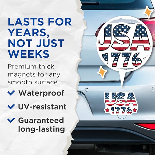 (2 Pack) USA 1776 Magnets - Patriotic Fridge - American Flag - Independence Day - Red White Blue - 5" On Longest Side - for Cars, Fridges, Toolboxes - Made in USA - MAG3886