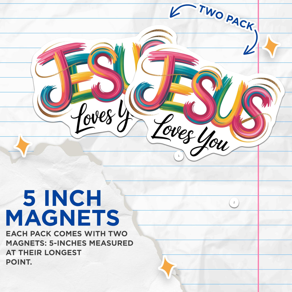 (2 Pack) Jesus Loves You Christian Magnets - Inspirational Religious Decor - Faith Affirmation Reminders - 5 Inches On Longest Side - Thick Durable Magnet - Made in USA - MAG26008
