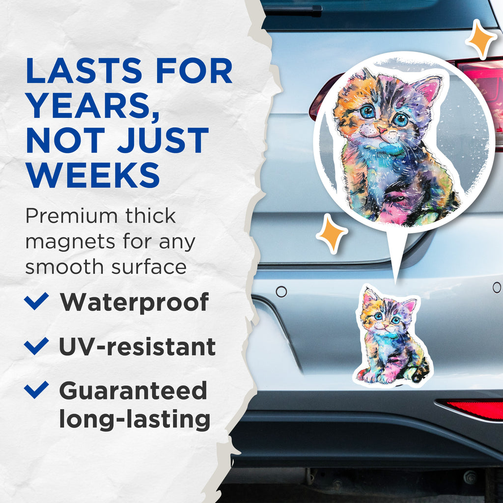 (2 Pack) Cute Kitten Magnets - Watercolor Cat Art - Pet Lover Fridge Decor - 5 Inches On Longest Side - Thick Durable Magnet - Made in USA - MAG37179