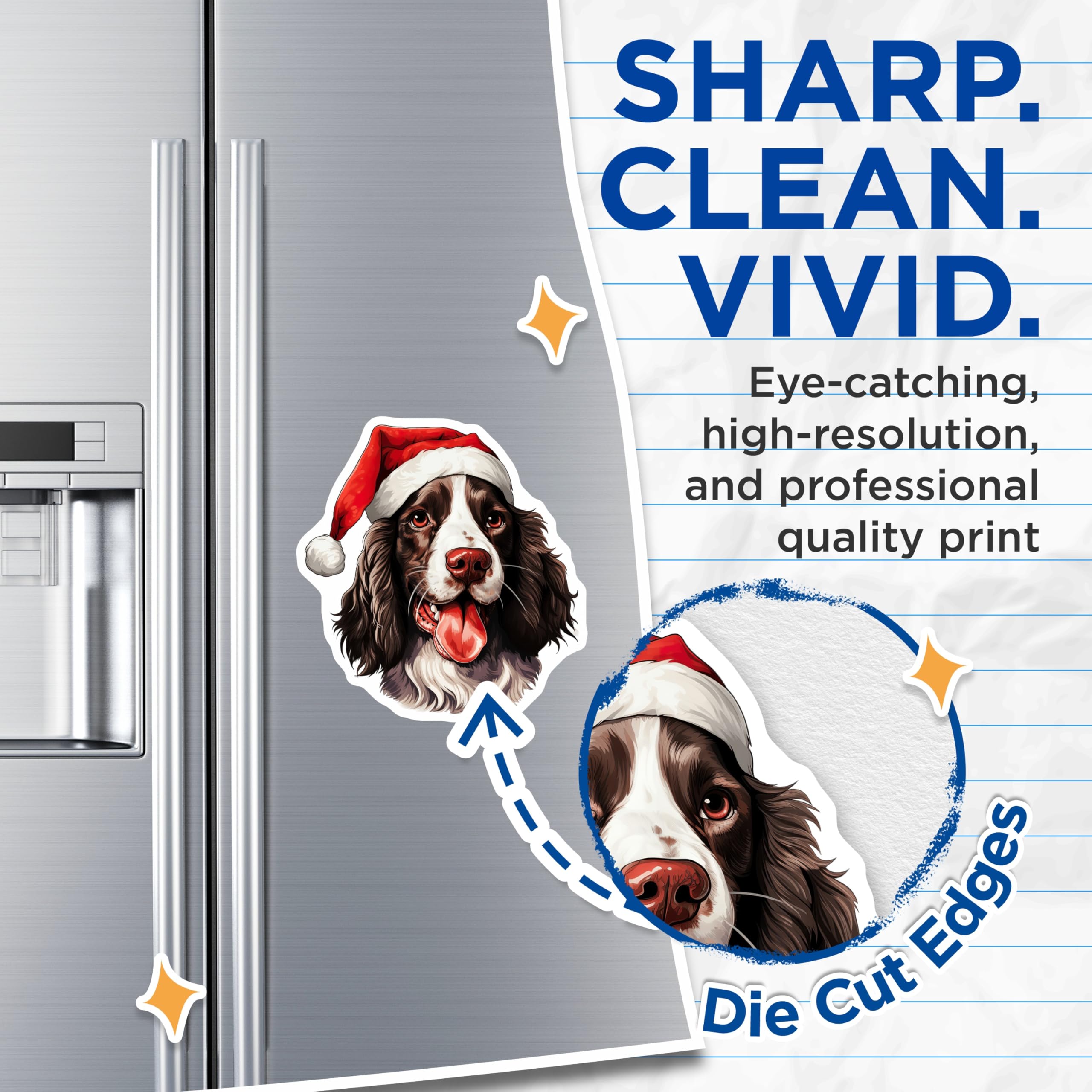 (2 Pack) Christmas Springer Spaniel Magnets - Holiday Dog Refrigerator - Festive Pet Illustration - 5 Inches On Longest Side - Thick Durable Magnet - Made in USA - MAG26742