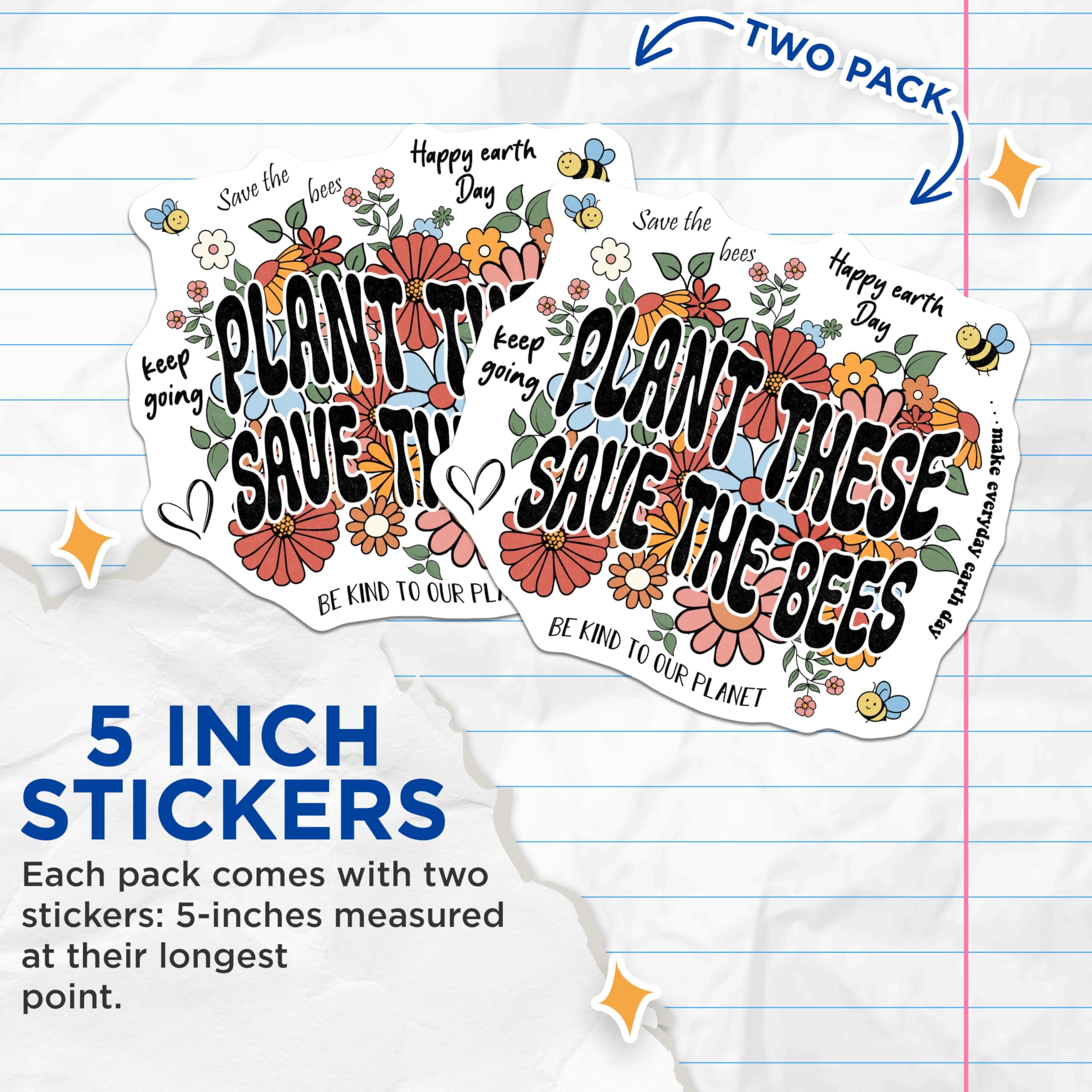 (2 Pack) Plant These Save The Bees Stickers - Environmental Awareness - Floral Design - Eco-Friendly Decor - 5" On Longest Side - Sticks to Smooth Flat Surfaces - Made in USA - BMCS6611