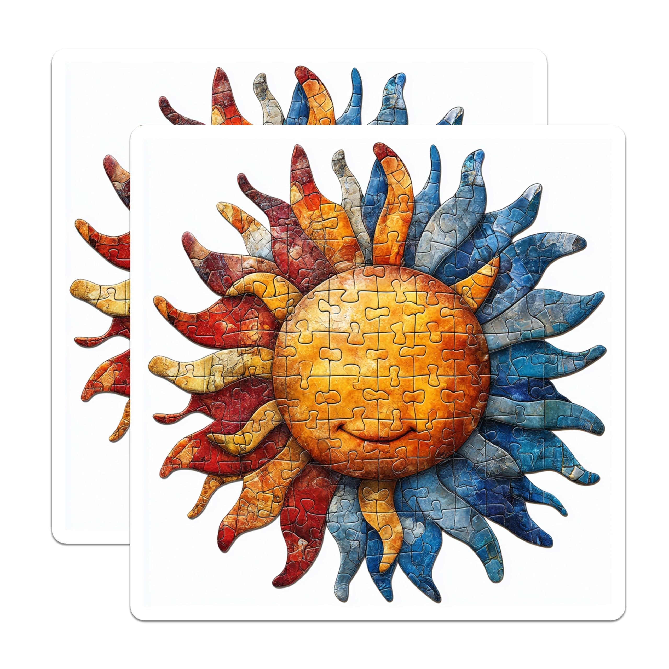 (2 Pack) Puzzle Sun Magnets - Artistic Jigsaw Decor - Whimsical Refrigerator Ornament - 5 Inches On Longest Side - Thick Durable Magnet - Made in USA - MAG23817