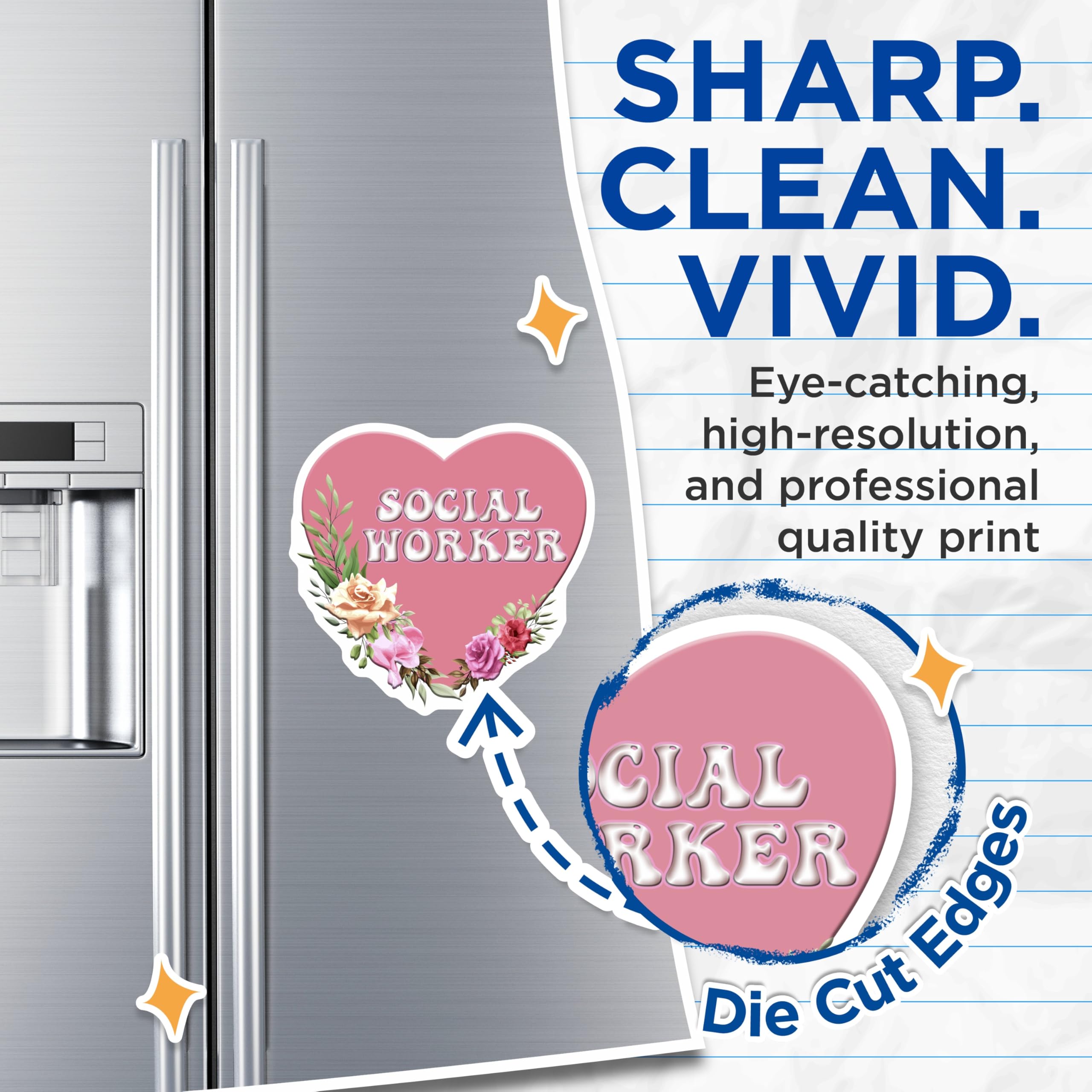(2 Pack) Social Worker Magnets - Floral Heart Decor - Appreciation Magnet - 5" On Longest Side - Premium Magnet - for Cars, Refrigerators, Toolboxes, Lockers - Made in USA - MAG14541