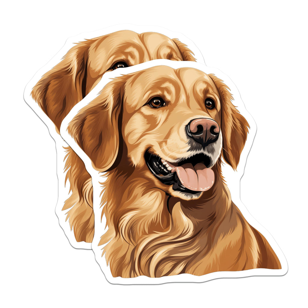 (2 Pack) Golden Retriever Dog Magnets - Friendly Happy Canine Art - Pet Lover Refrigerator Decor - Animal Breed Collectibles - 5 Inches On Longest Side - Thick Durable Magnet - Made in USA - MAG23394