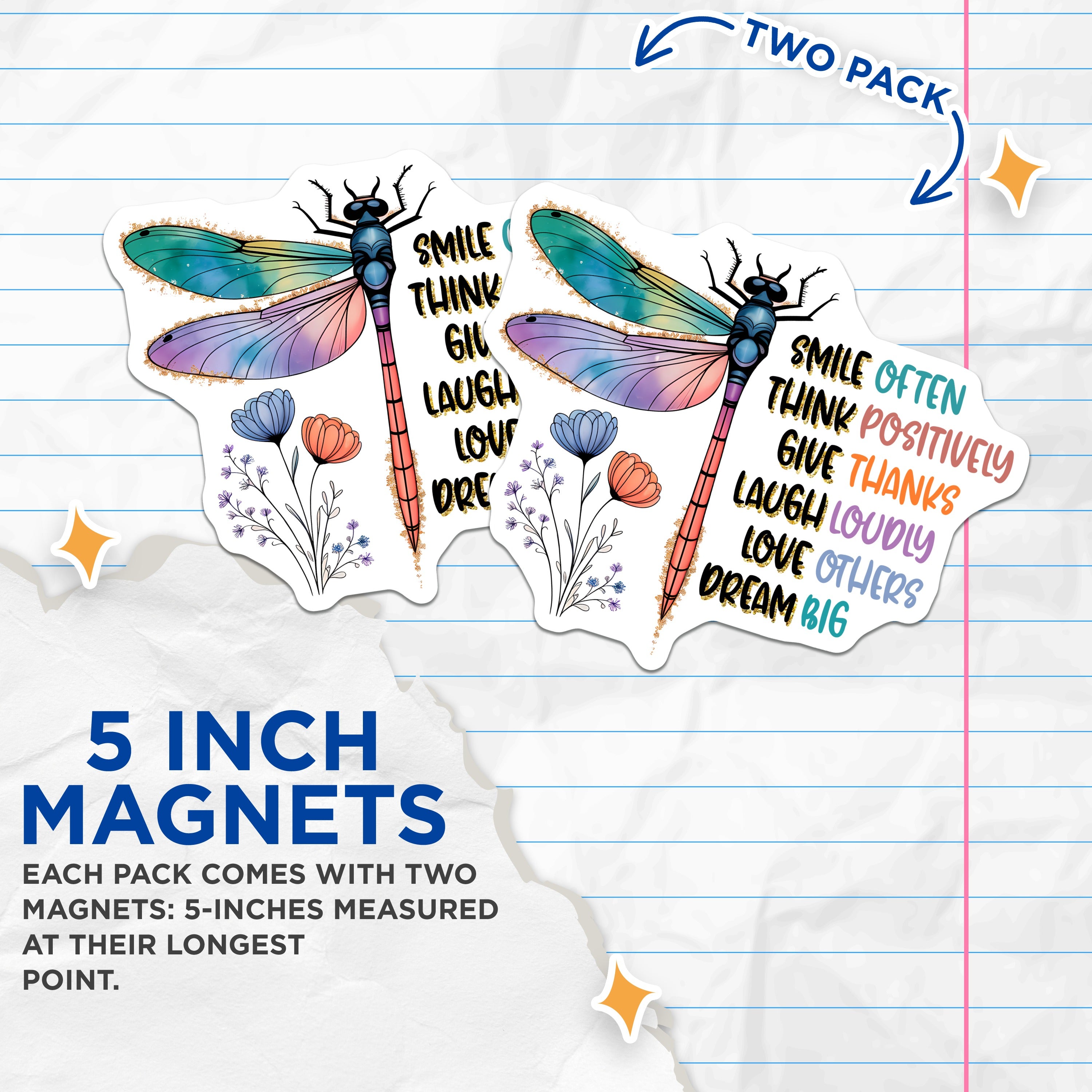 (2 Pack) Positive Affirmation Magnets - Inspirational Dragonfly Decor - Motivational Quote Fridge Accent for Women - 5 Inches On Longest Side - Thick Durable Magnet - Made in USA - MAG38816