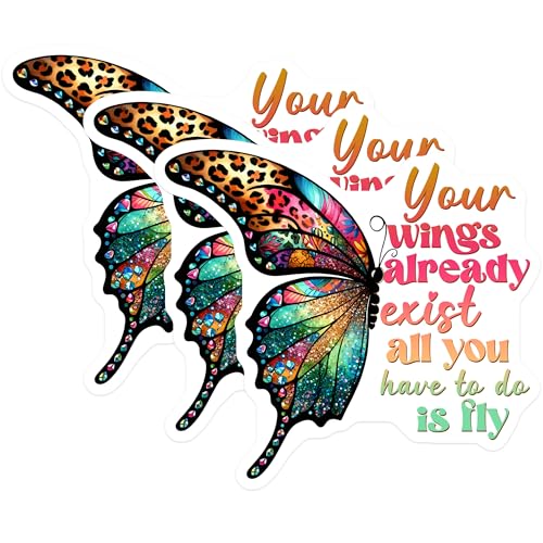 (3 Pack) Butterfly Quote Decals - Inspirational Stickers - Laptop Decoration - 3 Inches On Longest Side - Easy Peel & Apply - Made in USA - 3MCS8509