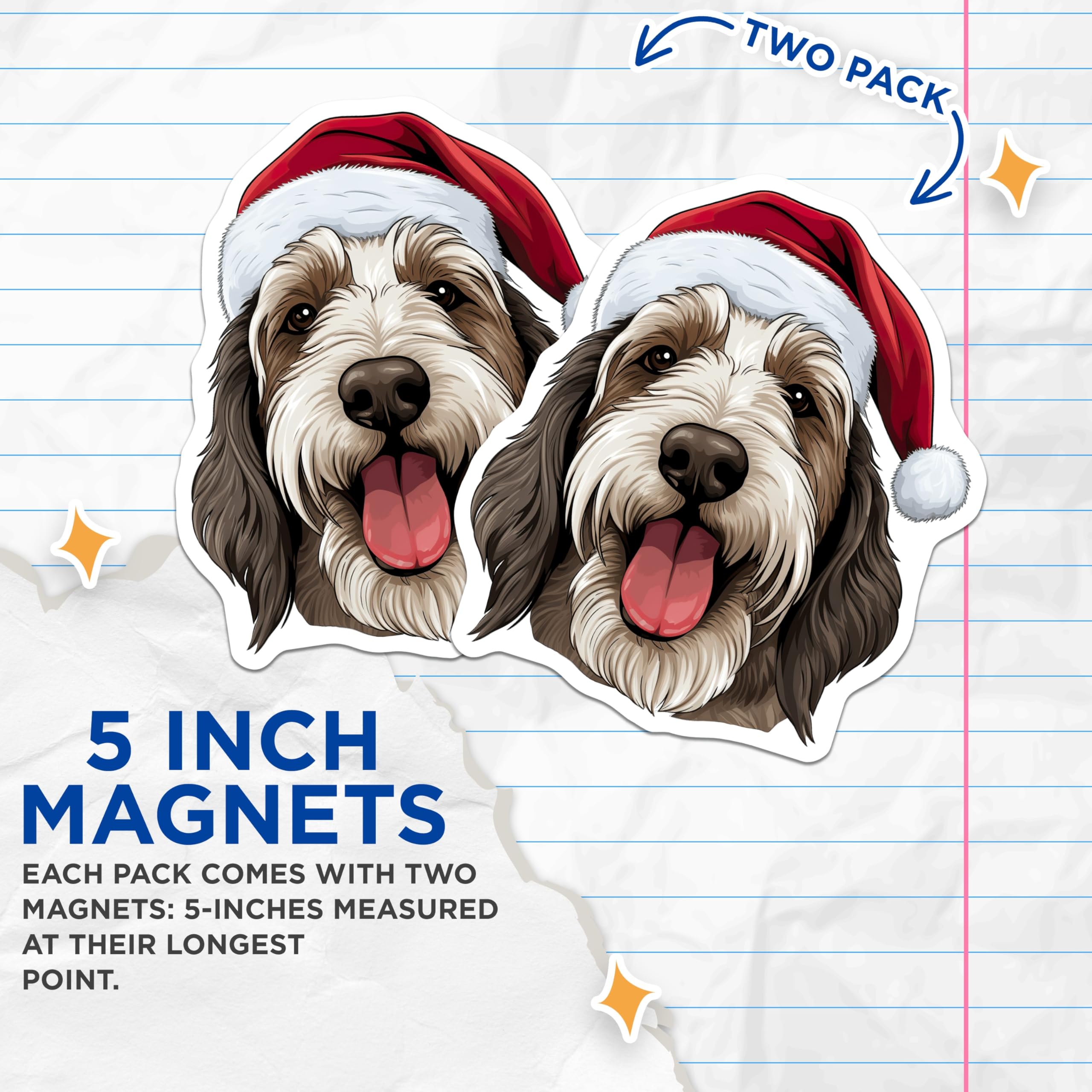 (2 Pack) Christmas Dog Magnets - Adorable Santa Hat Shaggy Dog Magnets - Festive Holiday Pet Refrigerator Decor - 5 Inches On Longest Side - Thick Durable Magnet - Made in USA - MAG28971