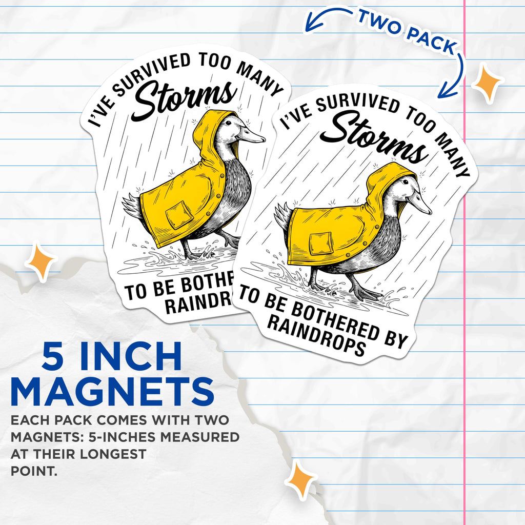 (2 Pack) Duck Magnets - Storm Survivor - Raindrop Magnet Set - 5" On Longest Side - Premium Magnet - for Cars, Refrigerators, Toolboxes, Lockers - Made in USA - MAG15199