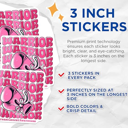 (3 Pack) Breast Cancer Warrior Decals - Pink Boxing Glove Stickers - Awareness Laptop Decal - 3 Inches On Longest Side - Easy Peel & Apply - Made in USA - 3MCS4570