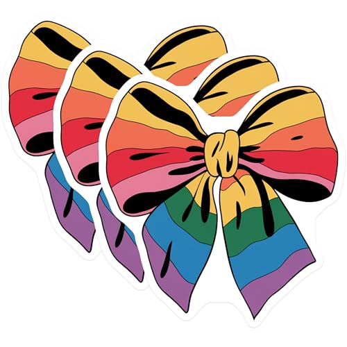 (3 Pack) Rainbow Bow Decals - Colorful Ribbon Sticker - Laptop Decal - 3 Inches On Longest Side - Easy Peel & Apply - Made in USA - 3MCS7572