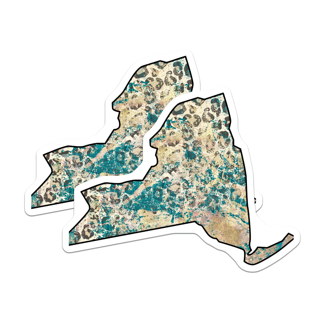 (2 Pack) New York State Magnets - Turquoise Leopard Print - Home Fridge Decor - 5" On Longest Side - Premium Magnet - for Cars, Refrigerators, Toolboxes, Lockers - Made in USA - MAG17550