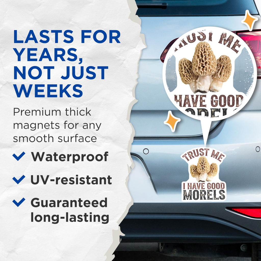 (2 Pack) Morel Mushroom Magnets - Foraging Fun Decor - Fungi Lover Present - 5" On Longest Side - Premium Magnet - for Cars, Refrigerators, Toolboxes, Lockers - Made in USA - MAG15801
