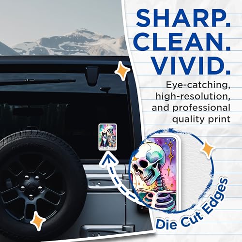(2 Packs) The Cat Lover Tarot Card Stickers - Skull with Cat Decals - 5 Inches On Longest Side - Premium Vinyl Decal - Sticks to Any Smooth Flat Surface - Made in USA - BMCS2538