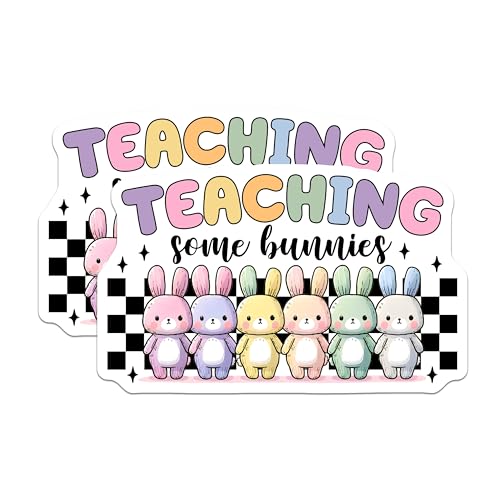 (2 Pack) Teaching Some Bunnies Stickers - Cute Bunny - Teacher Appreciation - 5" On Longest Side - Sticks to Smooth Flat Surfaces - Made in USA - BMCS8142