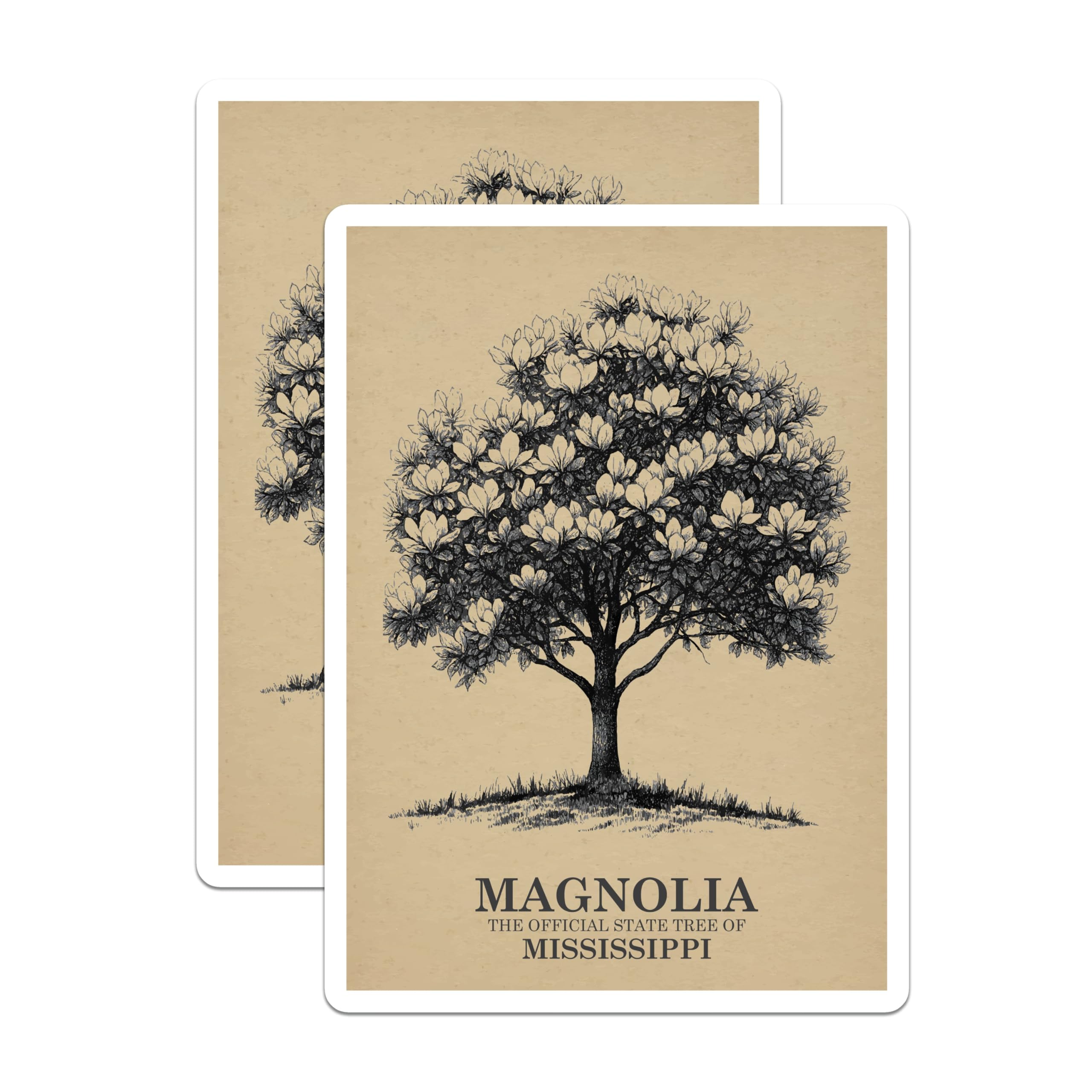 (2 Pack) Magnolia Tree Magnets - Mississippi State Tree - Botanical Art Decor - 5" On Longest Side - Premium Magnet - for Cars, Refrigerators, Toolboxes, Lockers - Made in USA - MAG17711