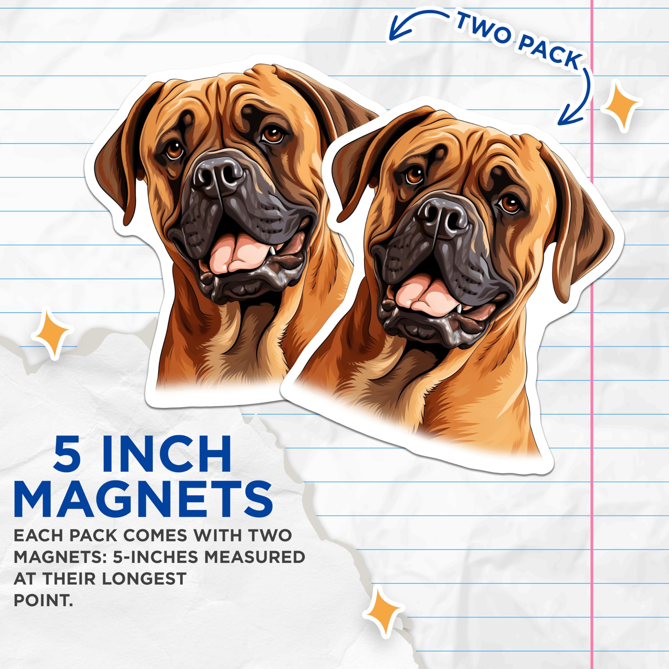 (2 Pack) Bullmastiff Dog Magnets - Pet Owner Decor - Animal Lover Accent - 5 Inches On Longest Side - Thick Durable Magnet - Made in USA - MAG27922