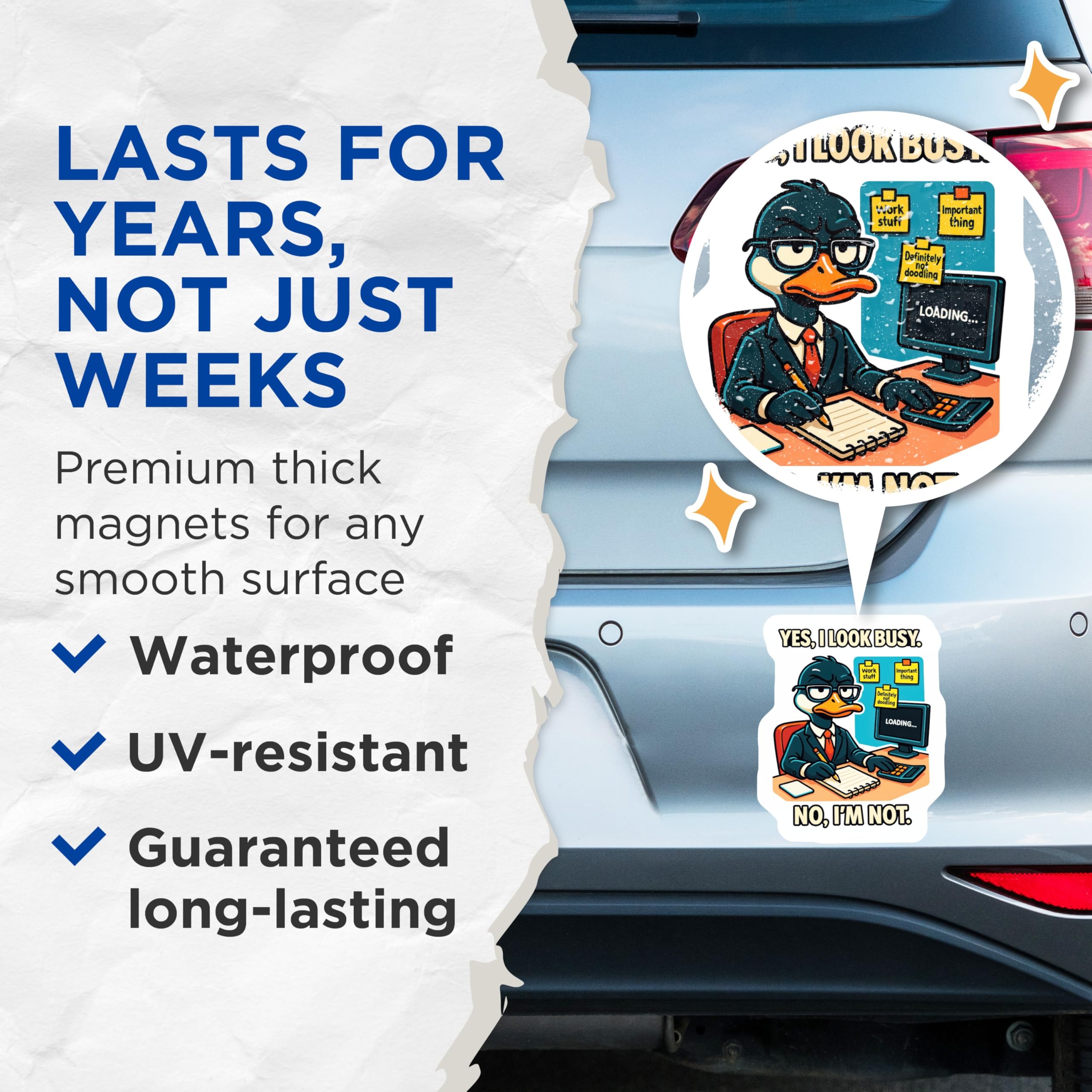 (2 Pack) Funny Duck Magnets - Office Humor Procrastination Meme - Executive Animal Desk Accessories - Loading Screen - 5 Inches On Longest Side - Thick Durable Magnet - Made in USA - MAG21547