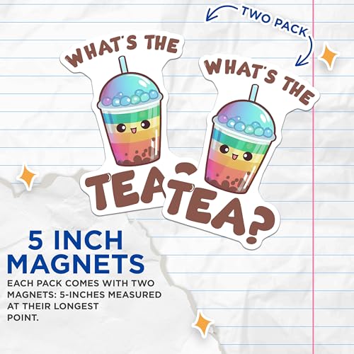 (2 Pack) What's The Tea Magnets - Cute Bubble Tea Decor - Kawaii Kitchen Accessories - 5" On Longest Side - for Cars, Fridges, Toolboxes - Made in USA - MAG7747