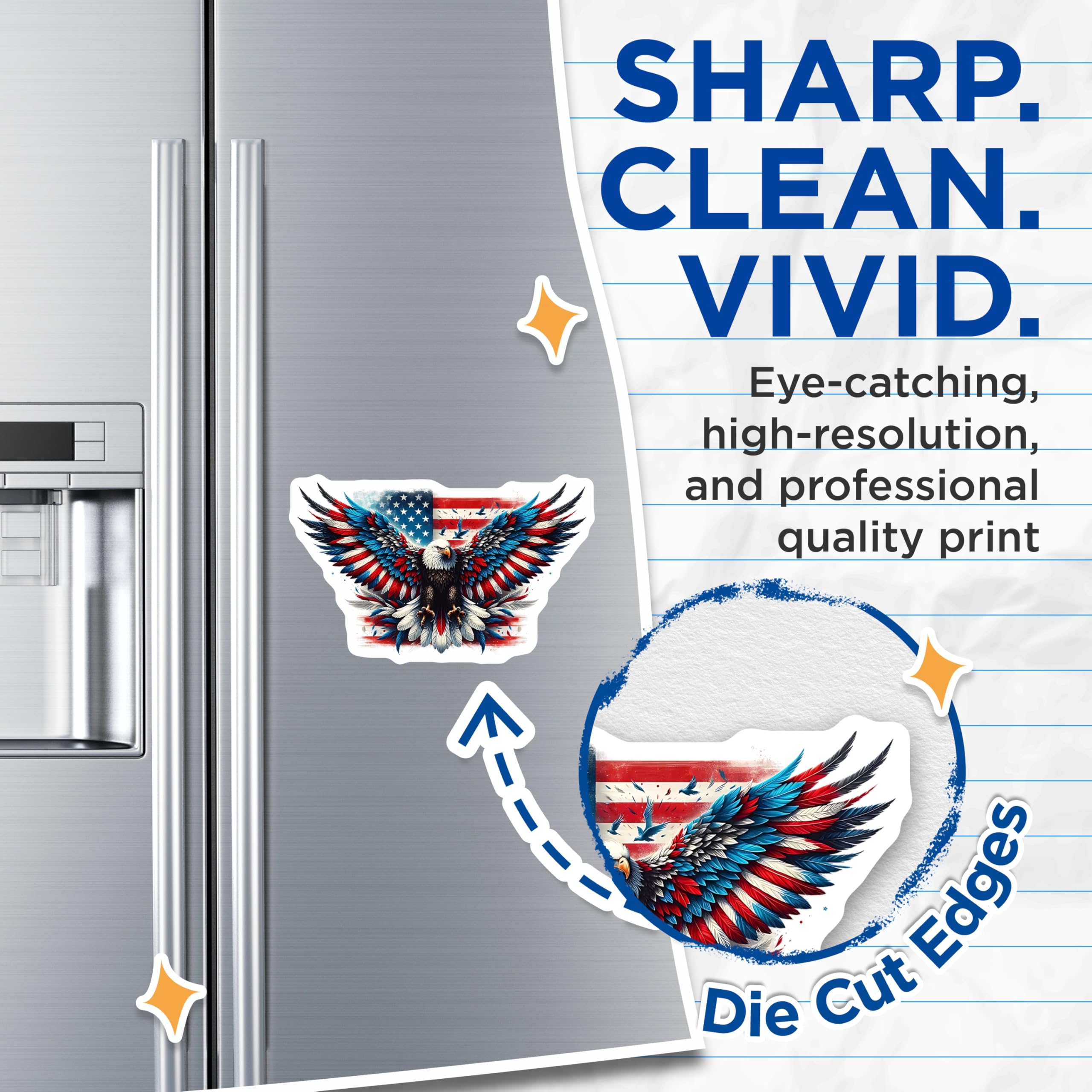 (2 Pack) Eagle American Flag Magnets - Patriotic Art - USA Fridge Decor - 5" On Longest Side - Premium Magnet - for Cars, Refrigerators, Toolboxes, Lockers - Made in USA - MAG14708