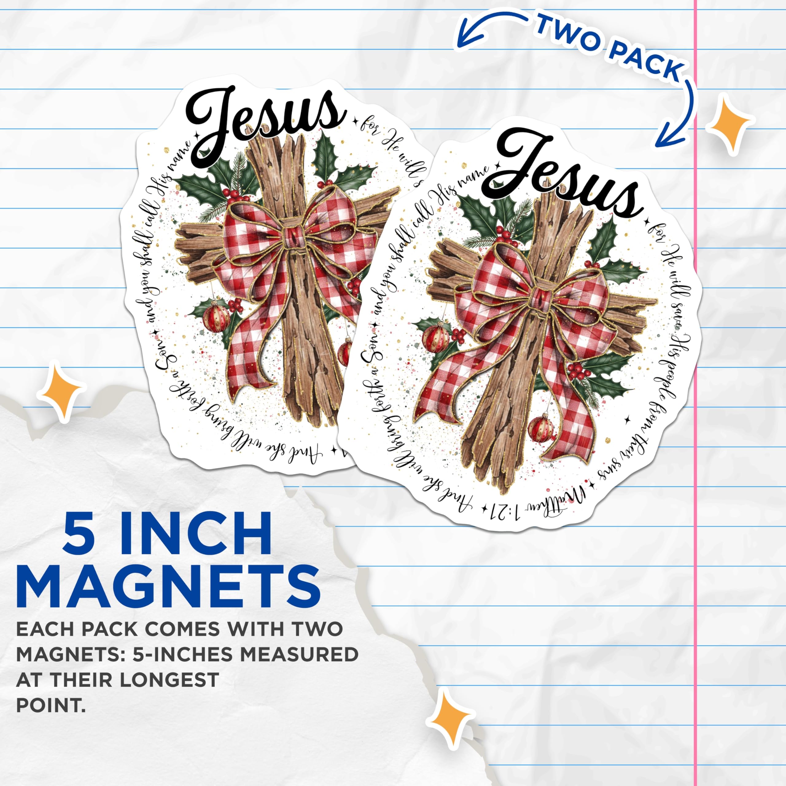 (2 Pack) Jesus Christmas Magnets - Christian Holiday Decor - Religious Fridge Magnets - 5" On Longest Side - Premium Magnet - for Cars, Refrigerators, Toolboxes, Lockers - Made in USA - MAG14465