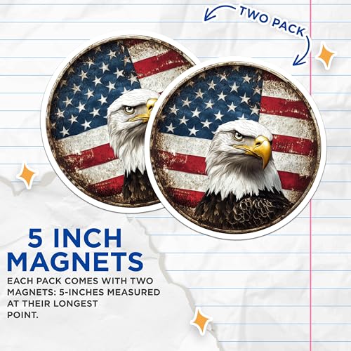 (2 Pack) Patriotic Home Decor Magnet - 5" On Longest Side - Sticks to Smooth Flat Surfaces - Made in USA - MAG10048