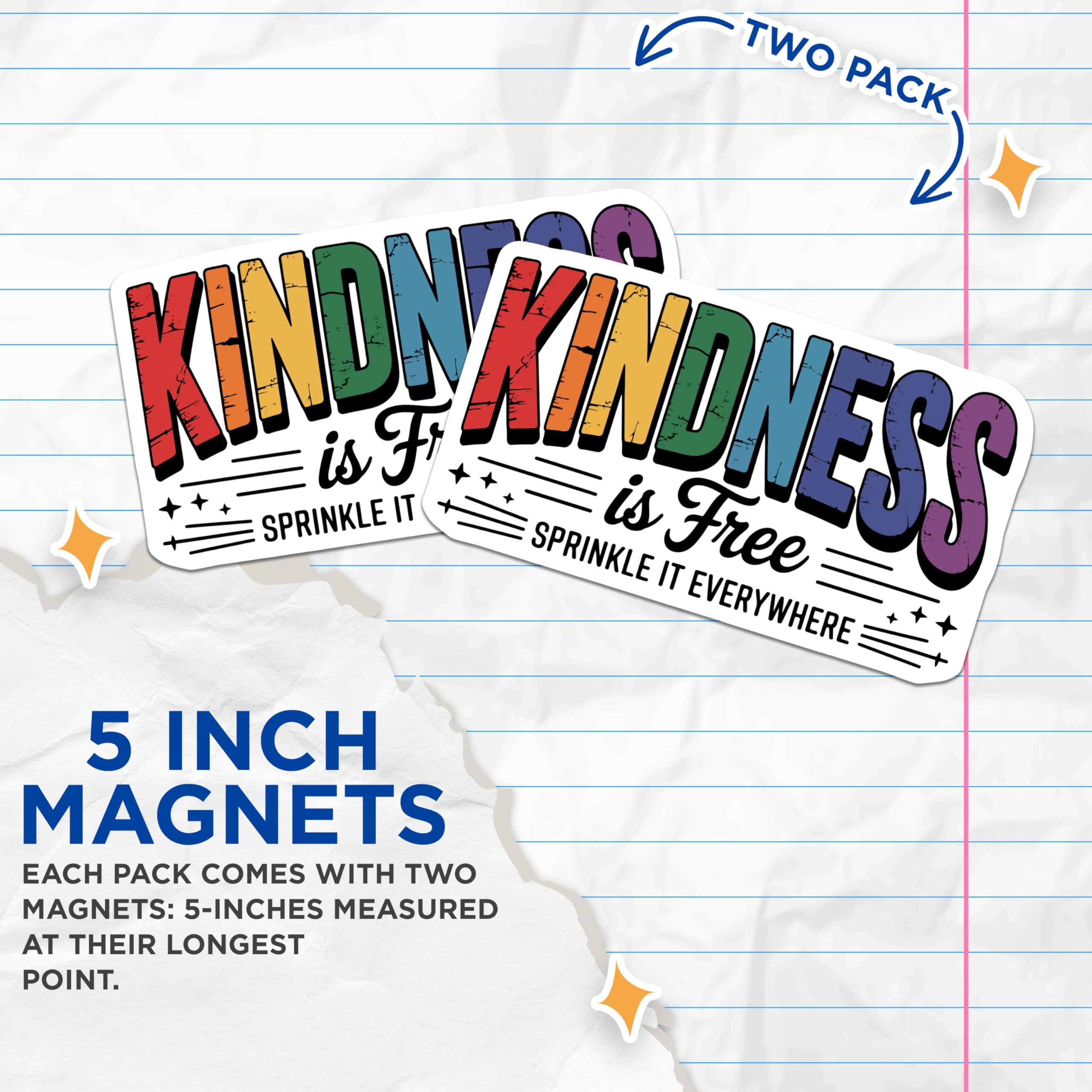 (2 Pack) Kindness is Free Magnets - Sprinkle Everywhere Rainbow Decor - Inspirational Positive Quote Art for Home Kitchen - 5 Inches On Longest Side - Thick Durable Magnet - Made in USA - MAG21581