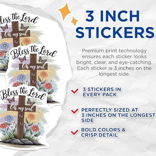 (3 Pack) Bless The Lord Decals - Christian Stickers - Butterfly Flower Decals- 3 Inches On Longest Side - Easy Peel & Apply - Made in USA - 3MCS5154